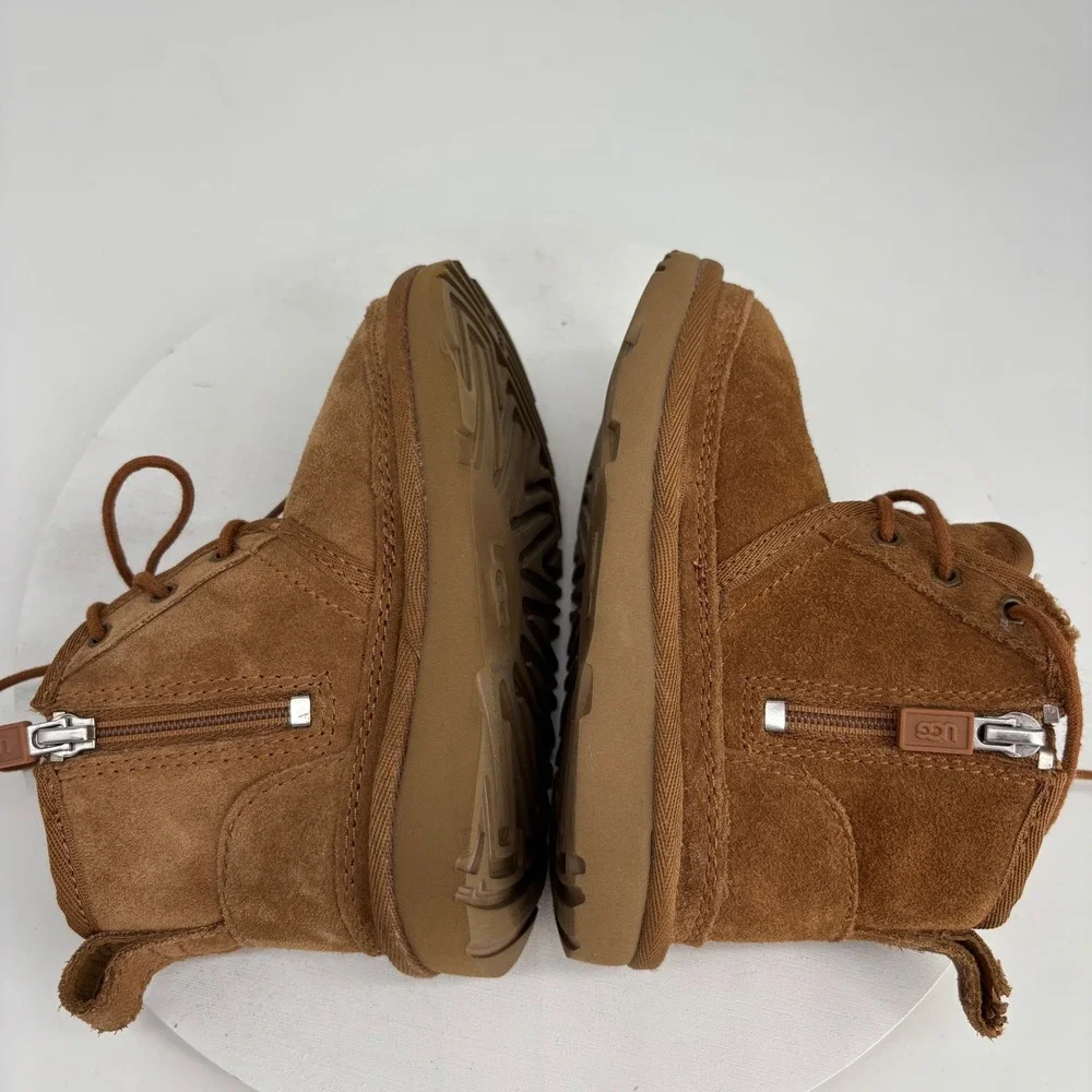 UGG Neumel II Boots Toddler 9 Chestnut Suede Lace Up Side Zip Boho